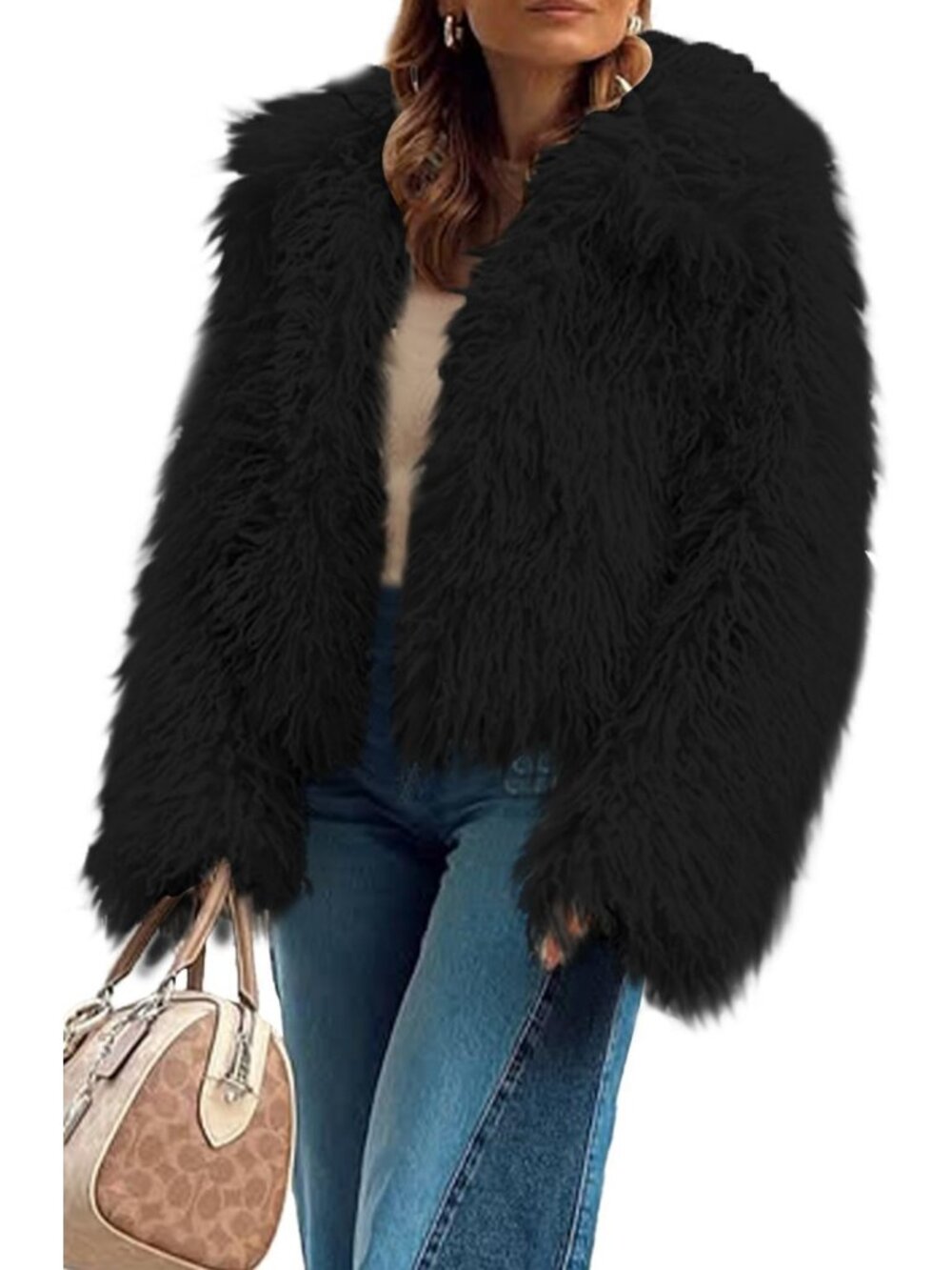 Cropped Shaggy Faux Fur Winter Jacket for Women - Cozy & Stylish Outerwear